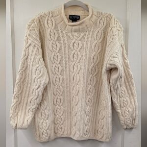Land’s End Medium 10-12 Chunky Cable Knit Fisherman Sweater Cream Heavy Cozy